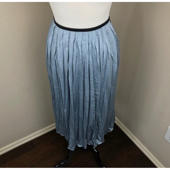 NWT Philosophy Slate Blue Pleated Faux Wrap Satin Midi Skirt 12 - Picture 1 of 5